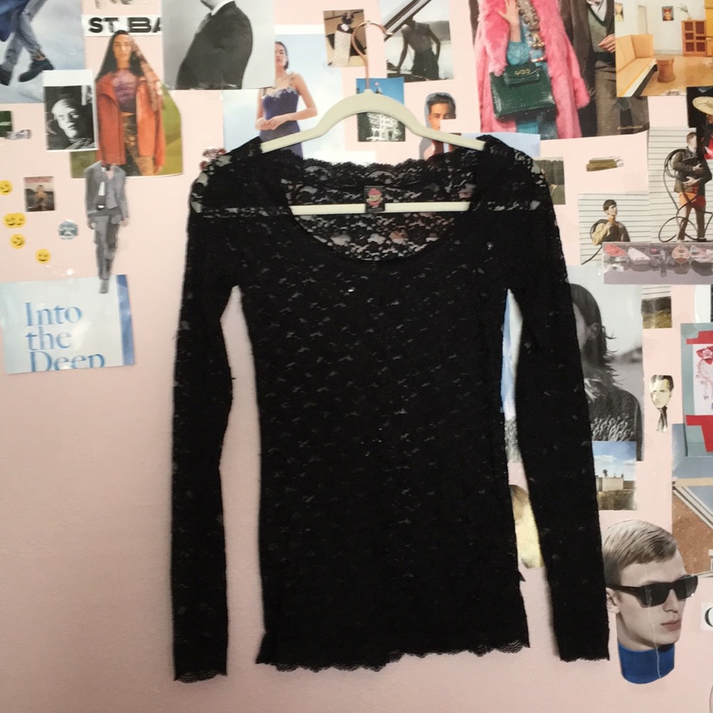 Free People Black Lace Long Sleeve Top